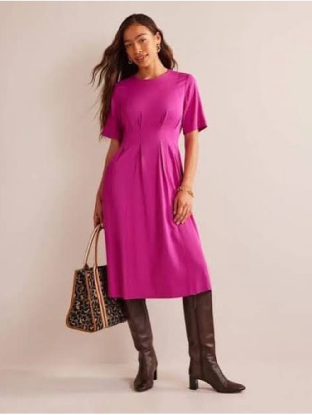 Boden Bright Fuchsia Short-Sleeve Midi Dress